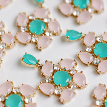 Load image into Gallery viewer, Pink & Turquoise Diamond Pinwheel Statement Earrings
