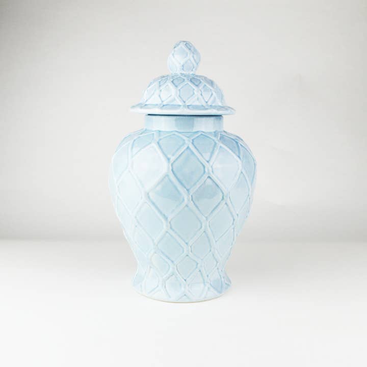 Light Blue Textured Ginger Jar- Large