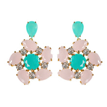 Load image into Gallery viewer, Pink & Turquoise Diamond Pinwheel Statement Earrings