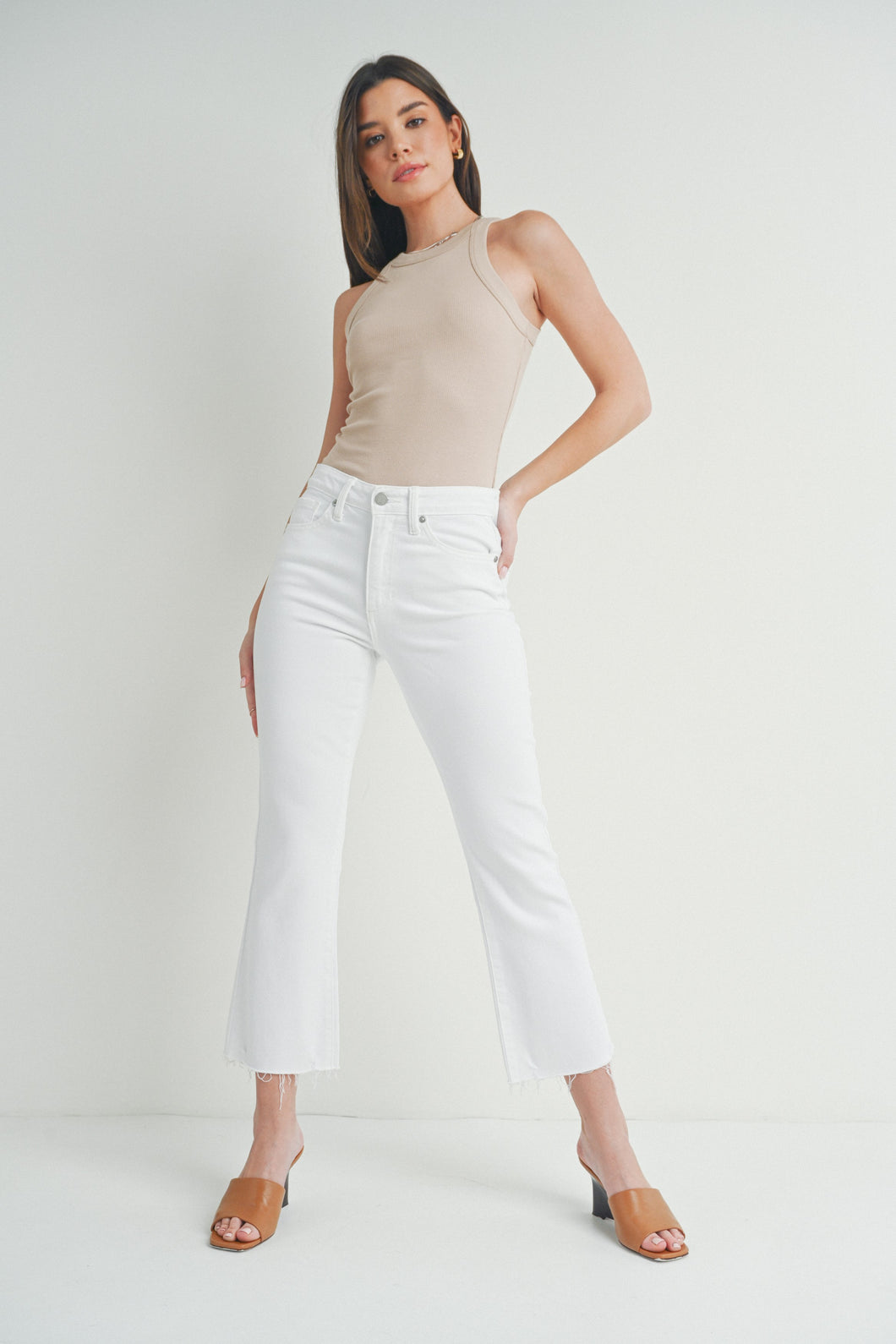 Hazel Cropped Flare Jeans - White