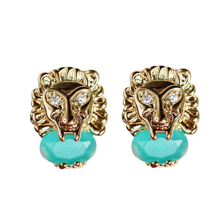 Turquoise & Gold Lion Studs