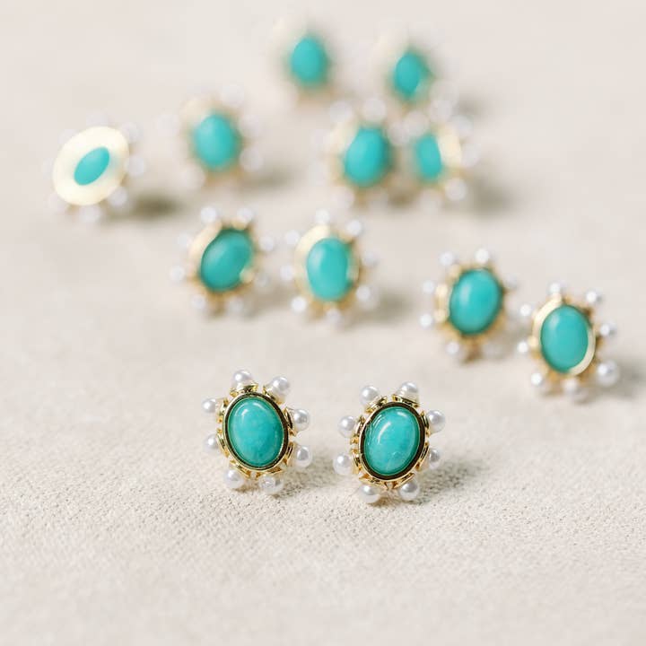 Turquoise & Pearl Oval Stud