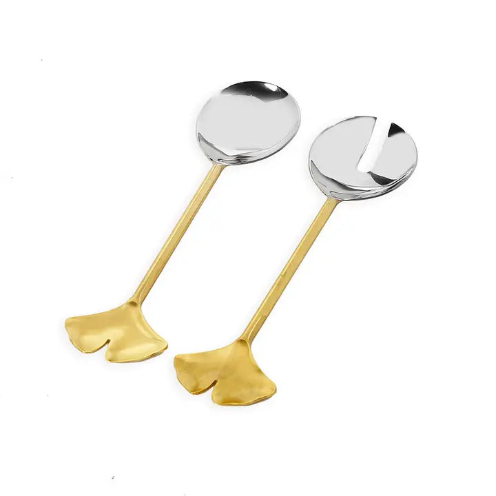 Set of 2 Salad Servers with Gold Flower Handle