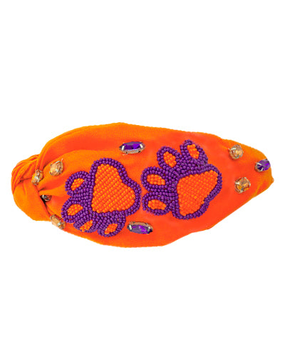 Orange Beaded Tiger Paw Jewel Headband