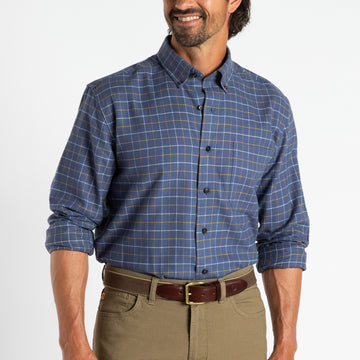 Duck Head Kimble Plaid Cotton Flannel Sport Shirt - Indigo Blue