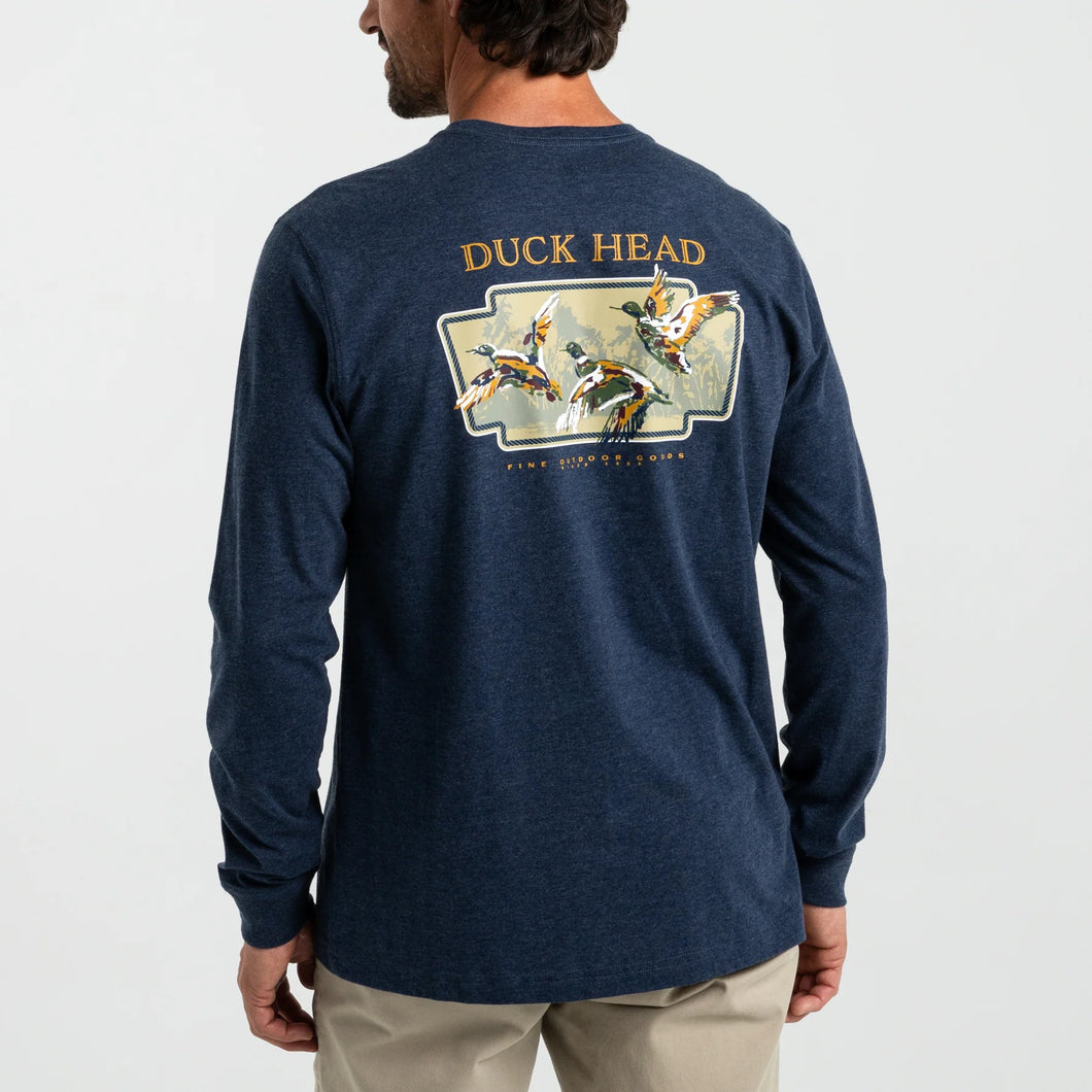 Duck Head LS Flying Mallard T-Shirt - Royal Navy Heather