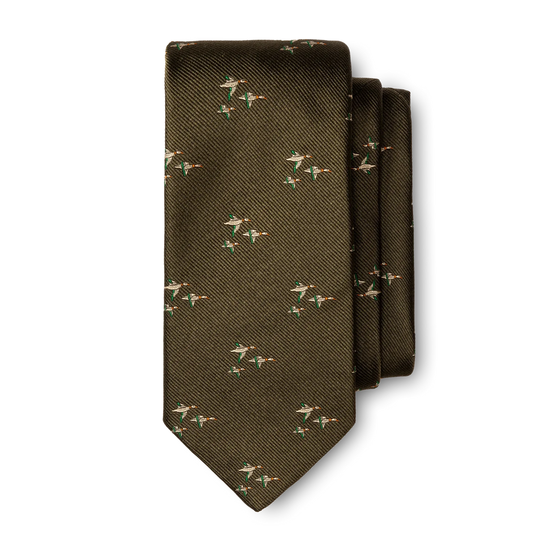 Duck Head Flying Ducks Silk Tie - Capulet Olive