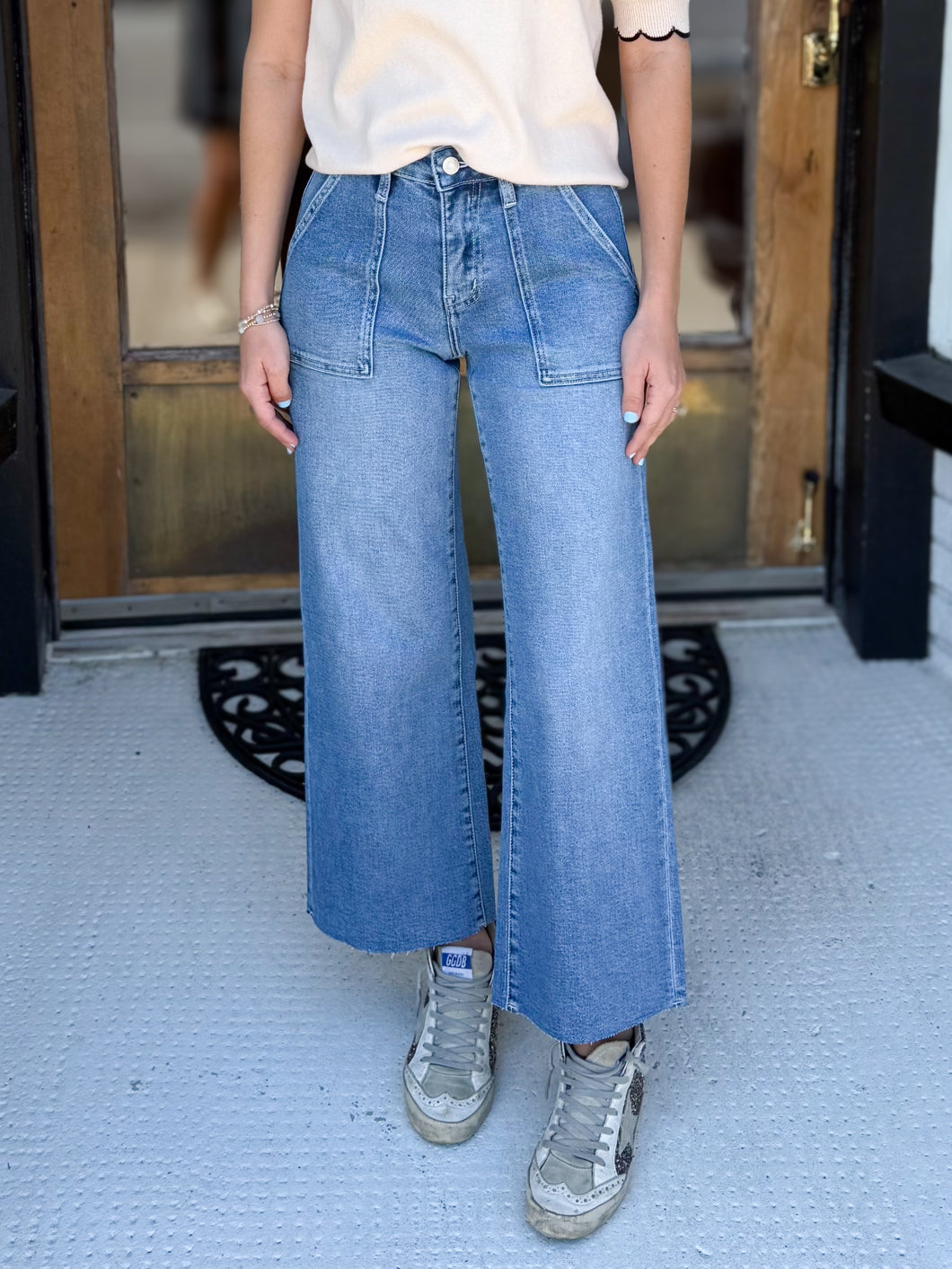 Walk This Way Cropped Jeans - Medium Wash