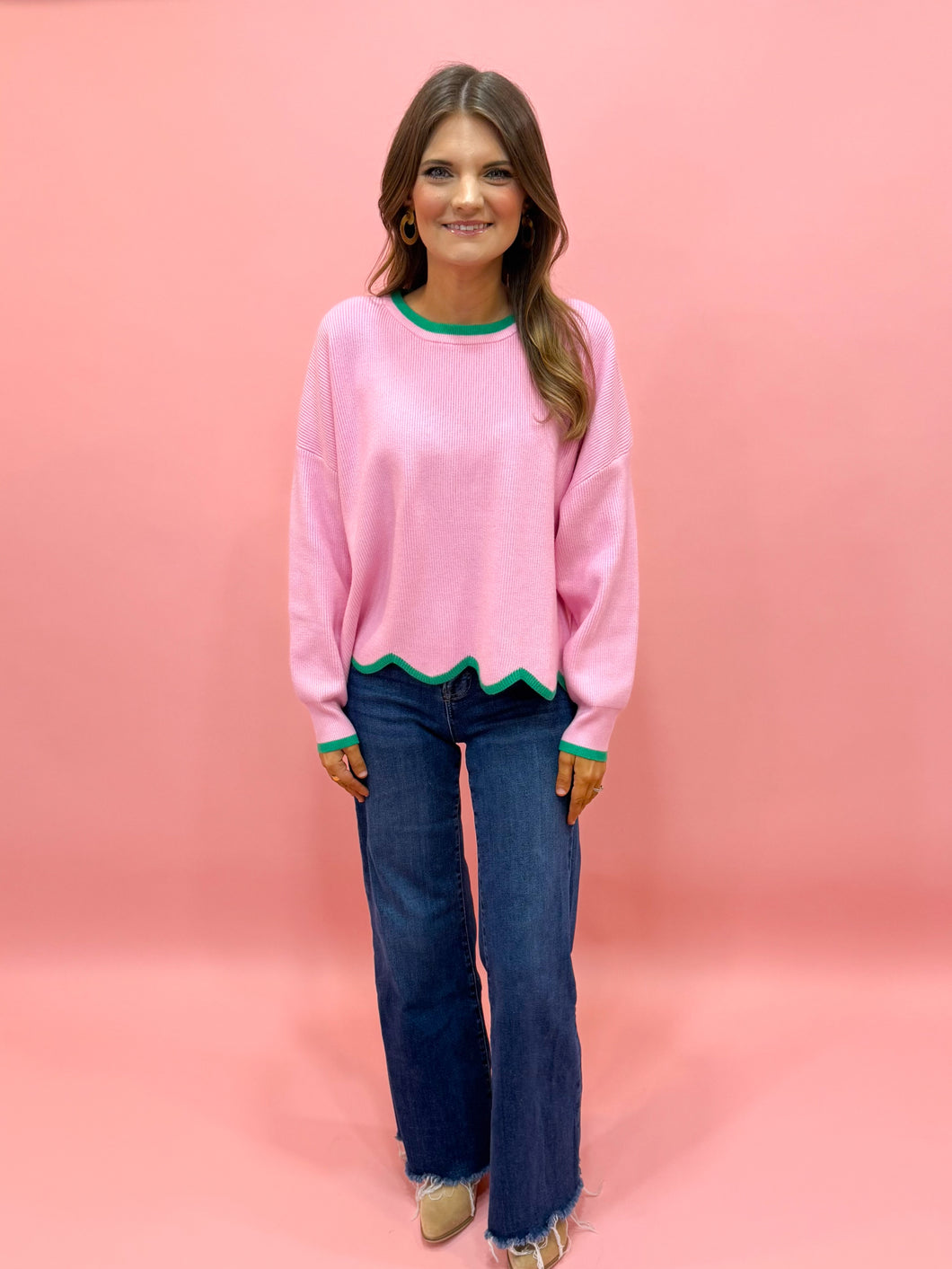 Sadie Scalloped Sweater - Pink