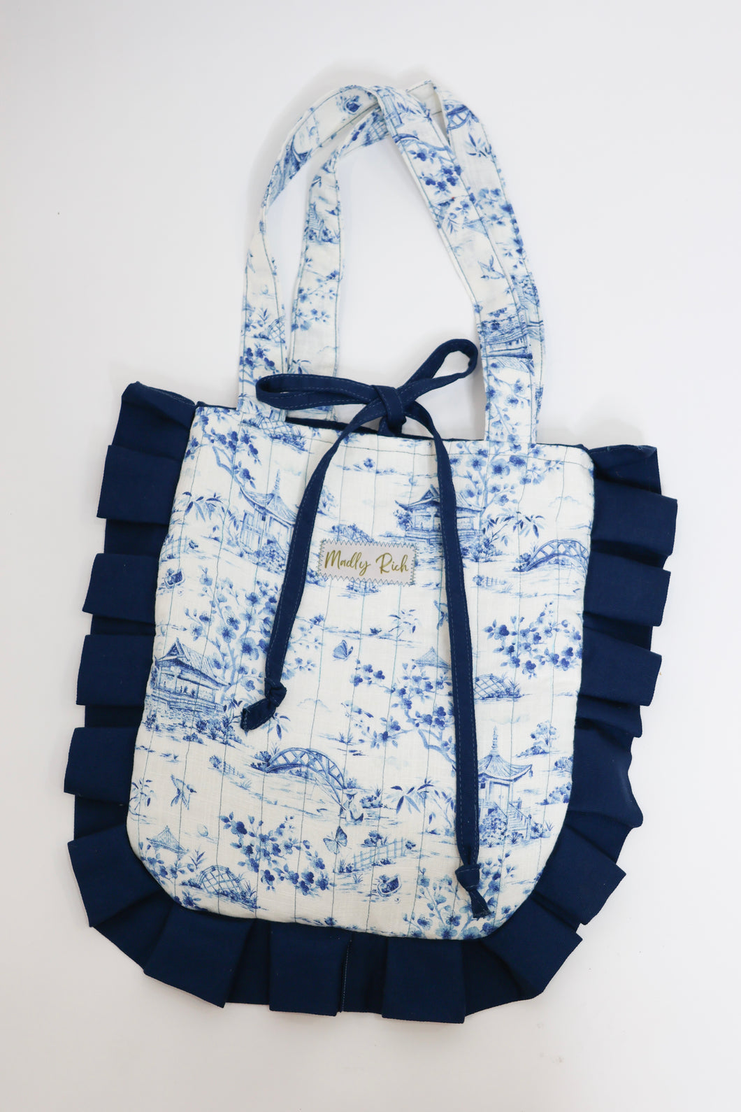 Madly Rich Ruffle Tote - Blue Toile