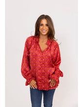 Load image into Gallery viewer, Karlie Vintage Fan Satin Top - Fuchsia

