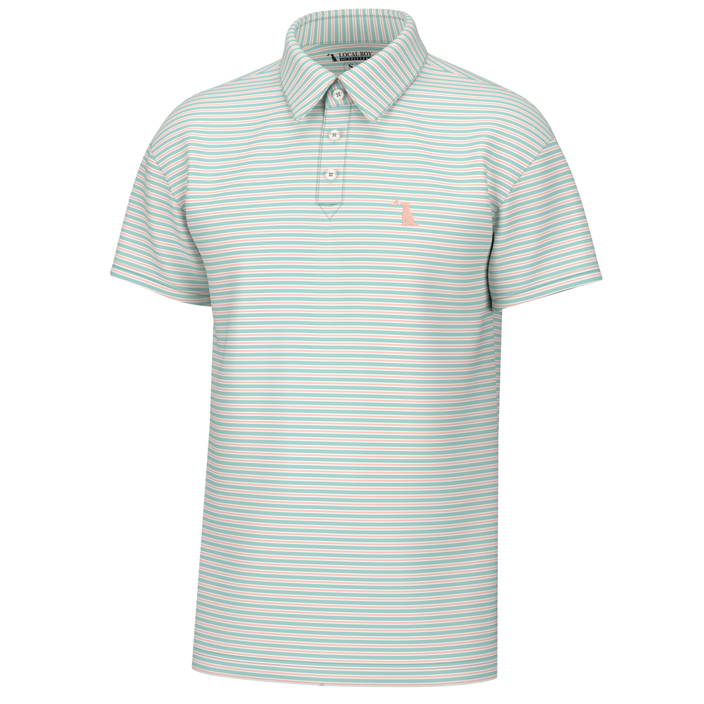 Local Boy Surfside Polo-Teal/Coral/White