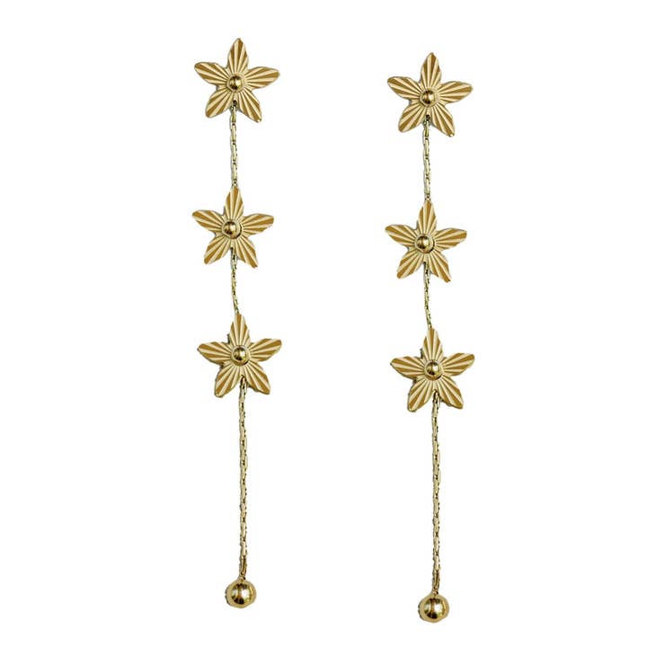 Gold Flower Duster Drop Earring