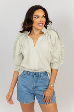 Load image into Gallery viewer, Karlie Stripe Ruffle Top - Olive
