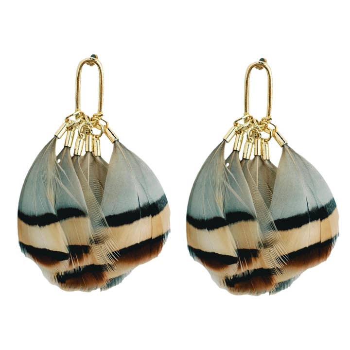 Brown Striped Feather Earring