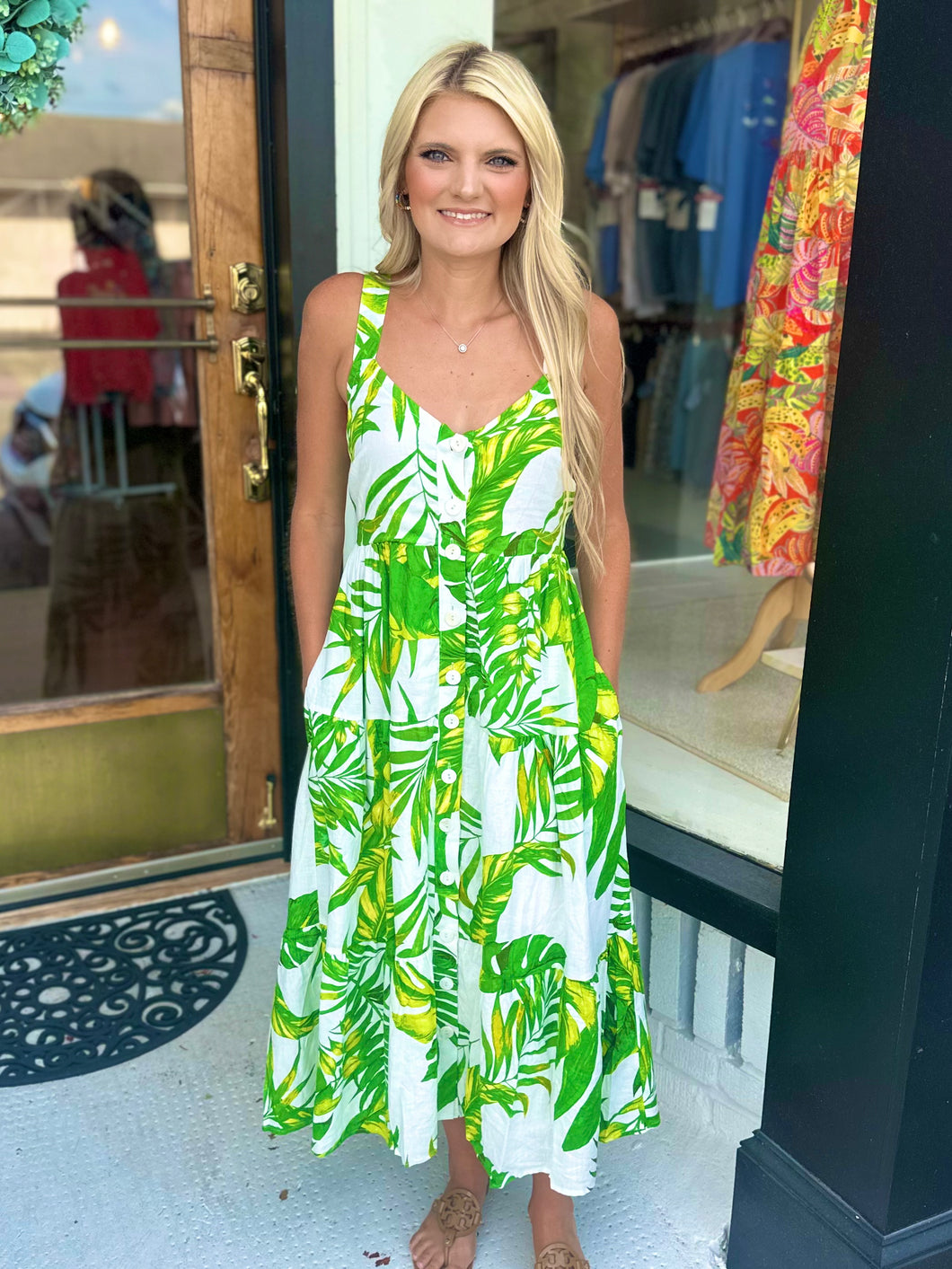 Karlie Linen Maxi Dress - Palm