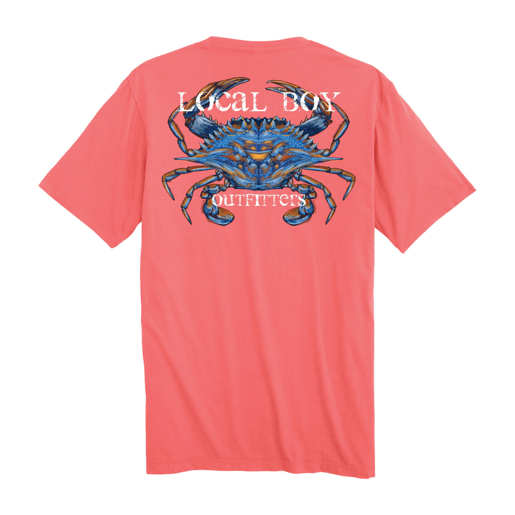 Local Boy Painted Blue Crab T-Shirt - Coral