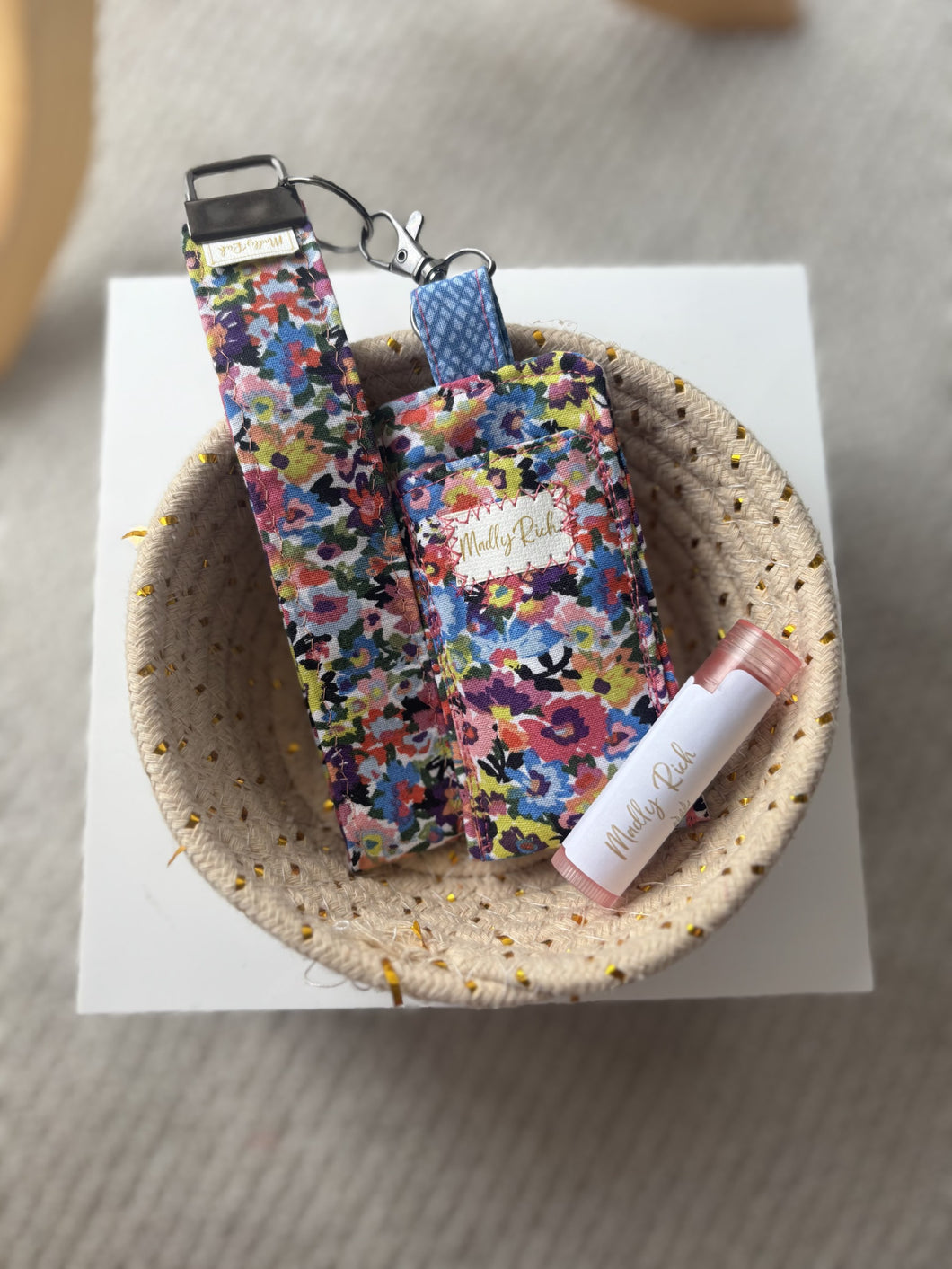 Madly Rich Wristlet + Gloss Pouch-Blue Floral
