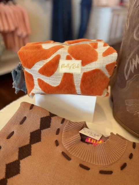 Madly Rich X-Large Cosmetic Bag-Orange Velvet