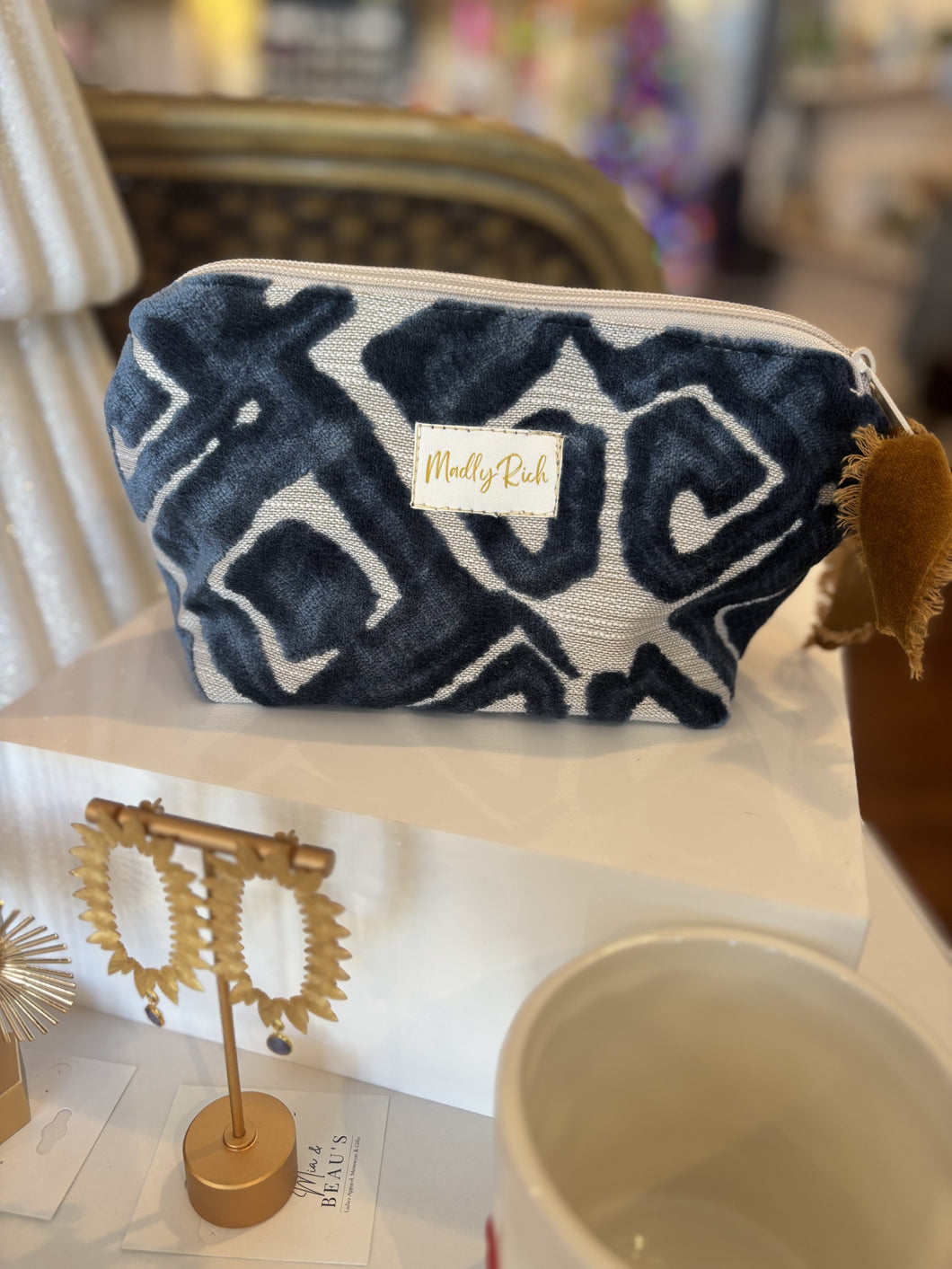 Madly Rich Small Bag-Navy Geo Velvet