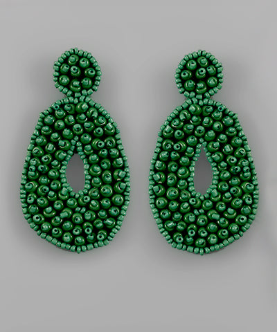 Beaded Teardrop Earrings - Green